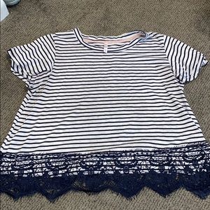 Striped Crop Top with lace trim